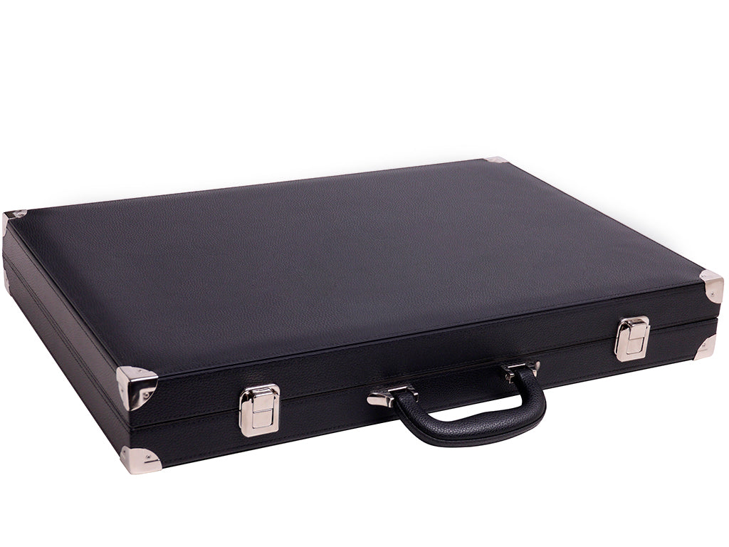 21" Professional Tournament Backgammon Set, Wycliffe Brothers - Black Case, Purple Field - Masters Edition - American-Wholesaler Inc.