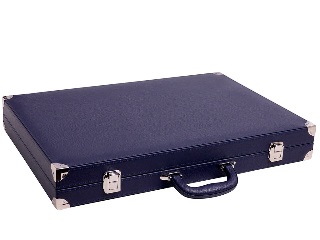 21" Professional Tournament Backgammon Set, Wycliffe Brothers - Blue Case, Vanilla Field - Masters Edition - American-Wholesaler Inc.