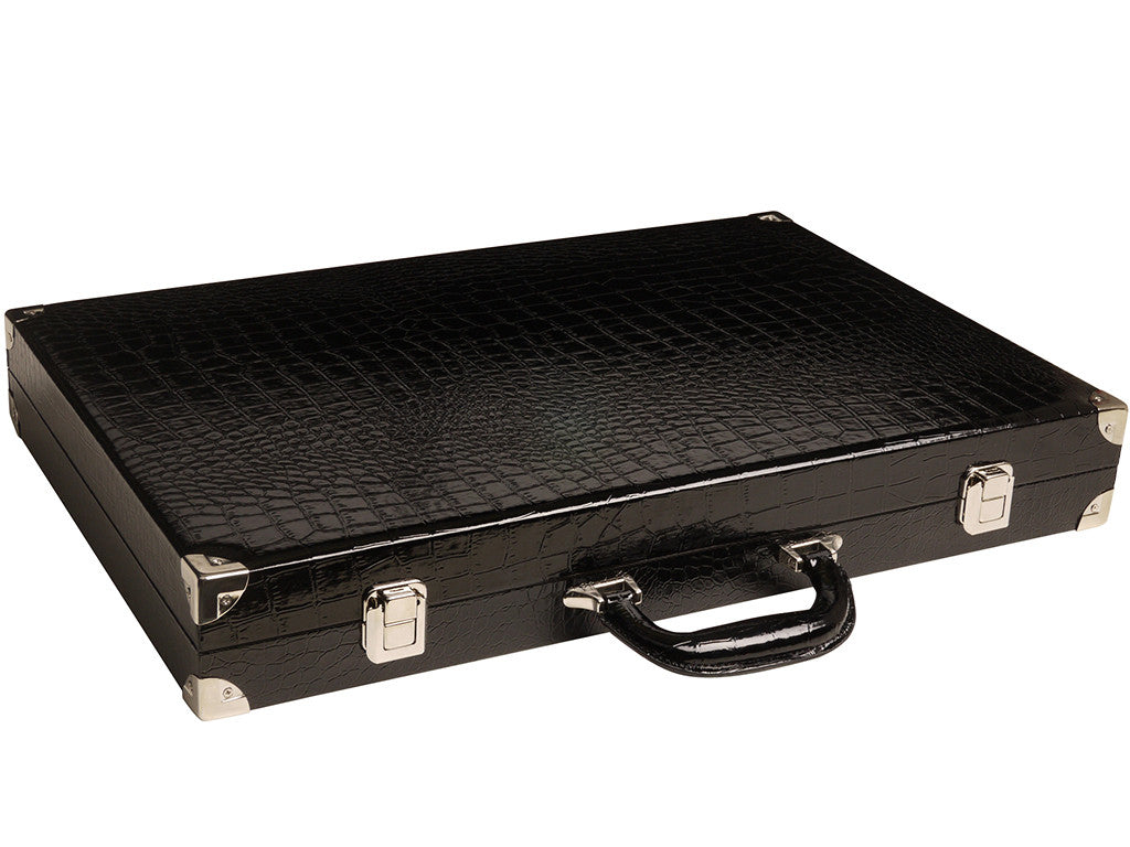 21" Tournament Backgammon Set, Wycliffe Brothers - Black Croco Case, Black Field - Gen III - American-Wholesaler Inc.