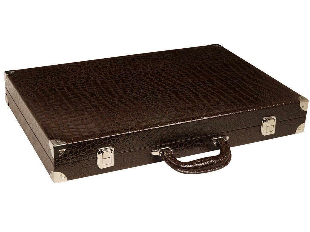 21" Professional Tournament Backgammon Set, Wycliffe Brothers - Brown Croco Case, Beige Field - Gen III - American-Wholesaler Inc.