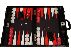 Tablero de Backgammon para torneos Wycliffe Brothers Diseño de cocodrilo en negro con campo negro - Gen III
