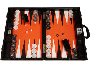 Tablero de Backgammon para torneos Wycliffe Brothers Diseño de cocodrilo en negro con campo naranja - Gen III