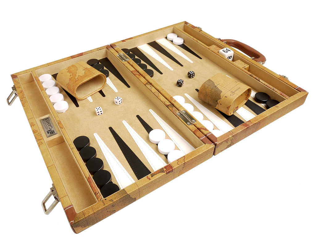 15-inch Map Backgammon Set - Brown Board - American-Wholesaler Inc.