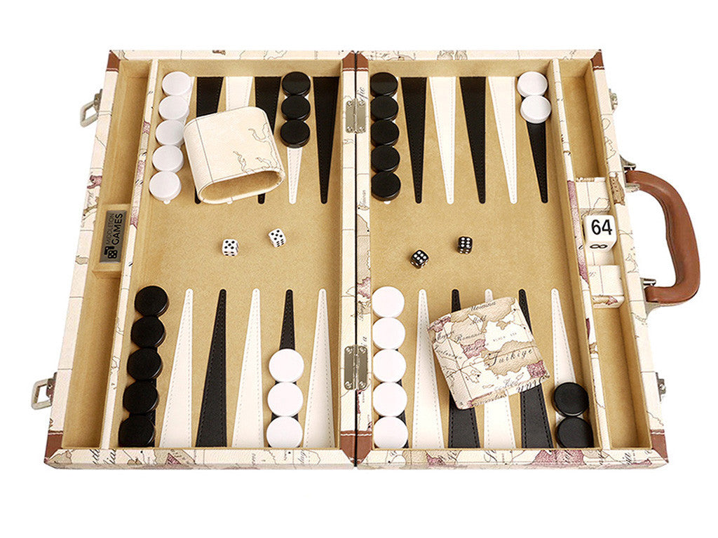 15-inch Map Backgammon Set - White Board - American-Wholesaler Inc.