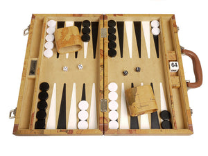 Juego de backgammon de lujo con diseño de mapa (tablero marrón de 38 cm)