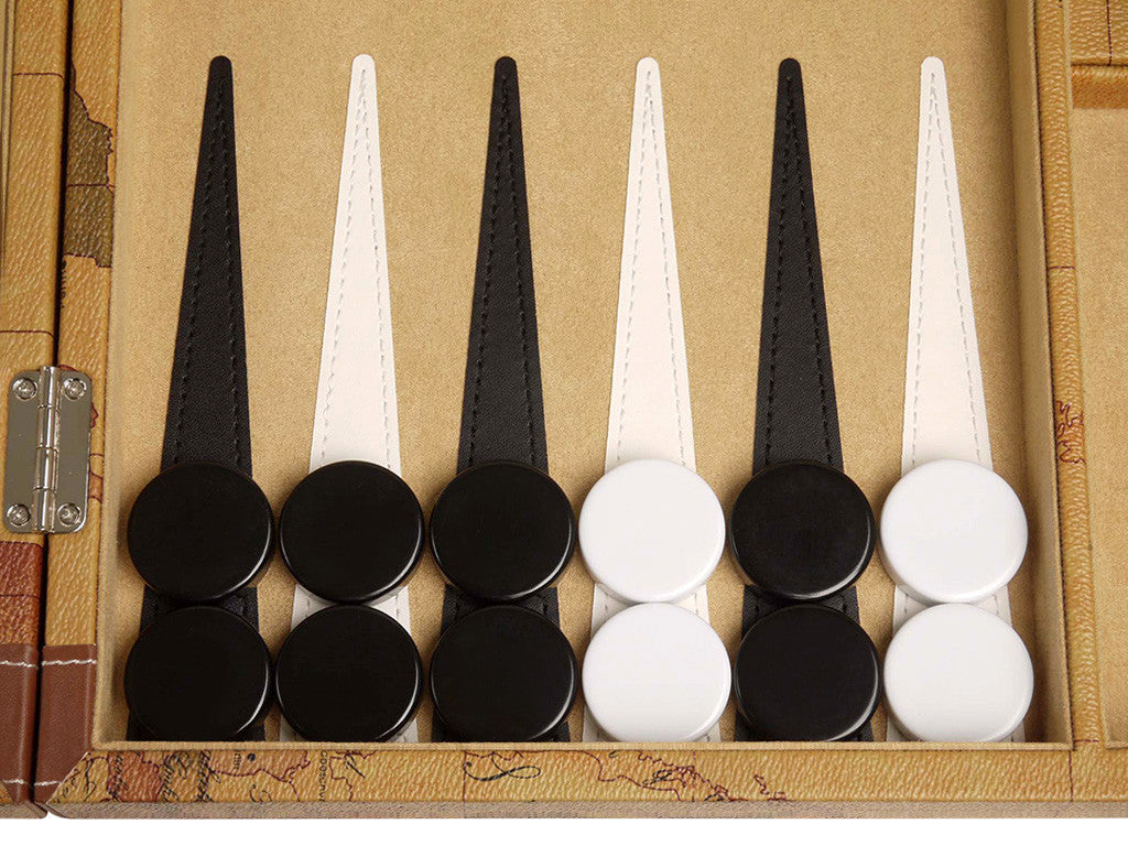 18-inch Map Backgammon Set - Brown Board - American-Wholesaler Inc.