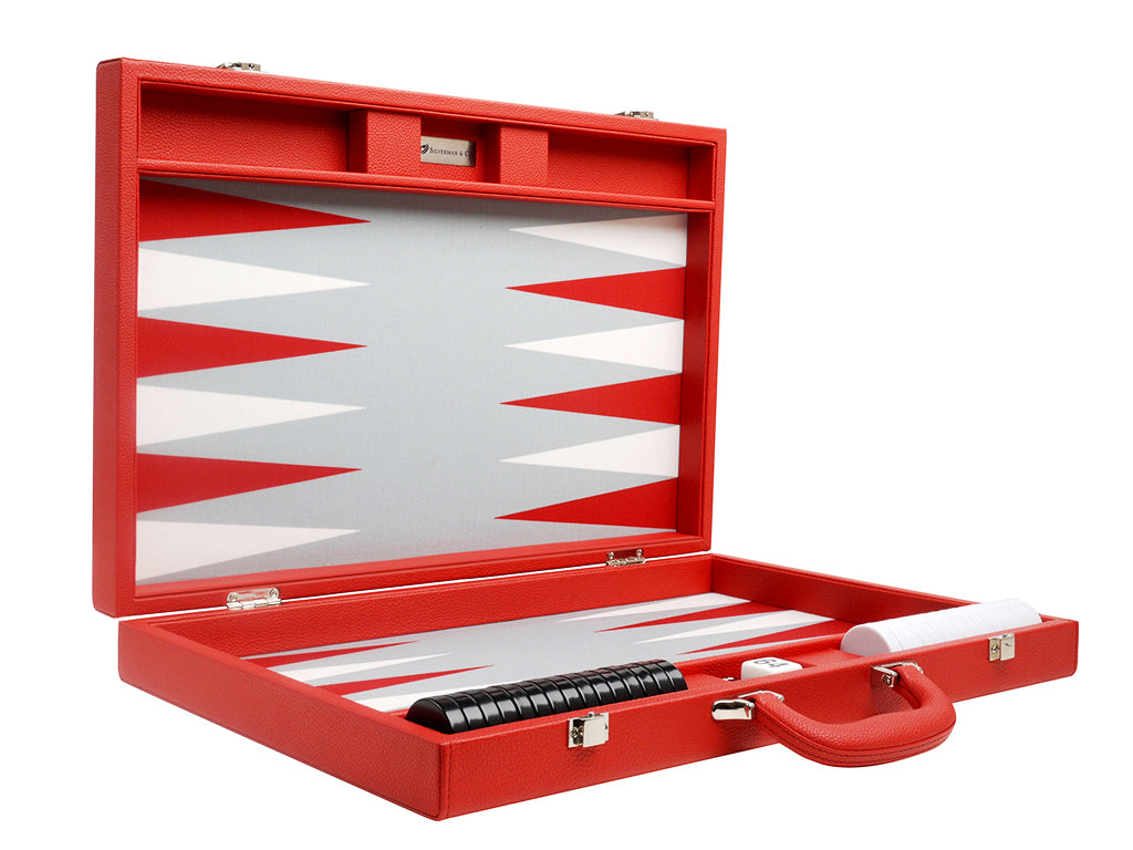 Backgammon De Lujo De 18 Pulgadas – Pespunteado En Verde, Rojo Y Blanco, Con Fieltro Y Polipiel
